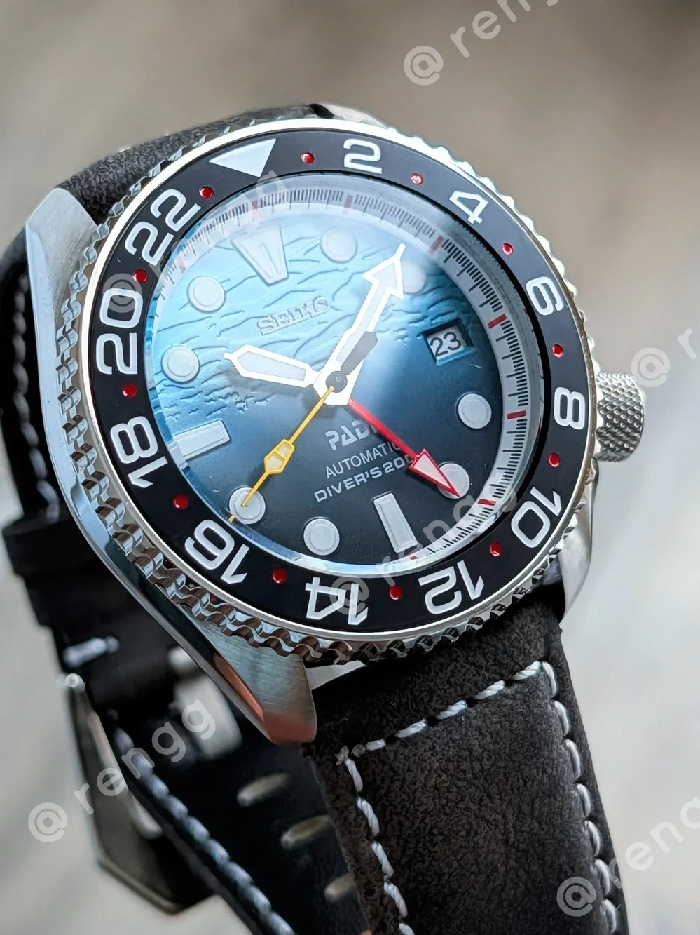42mm Seiko GMT PADI Automatic Diver Mod Watch - Blue Gradient Dial Sapphire